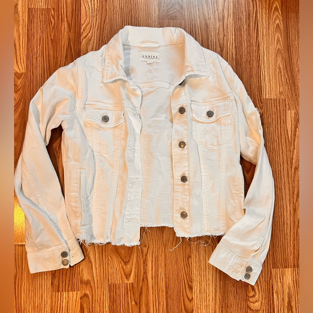 Eunina White Distressed Jean Jacket